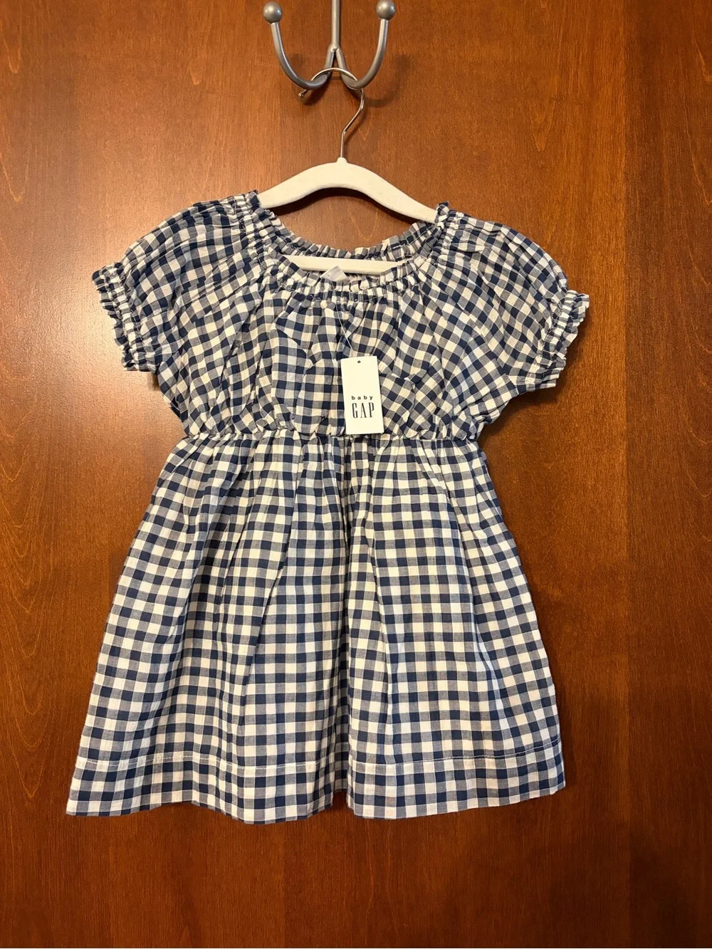 New Baby Gap Blue & White Gingham Puff-Sleeve Dress - 18-24 months